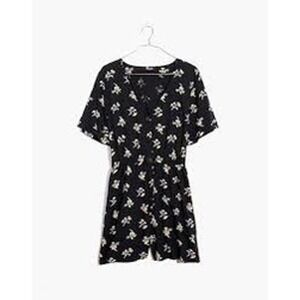 Madewell Button-Front Day Romper in Daisies black floral style AO261 size XS